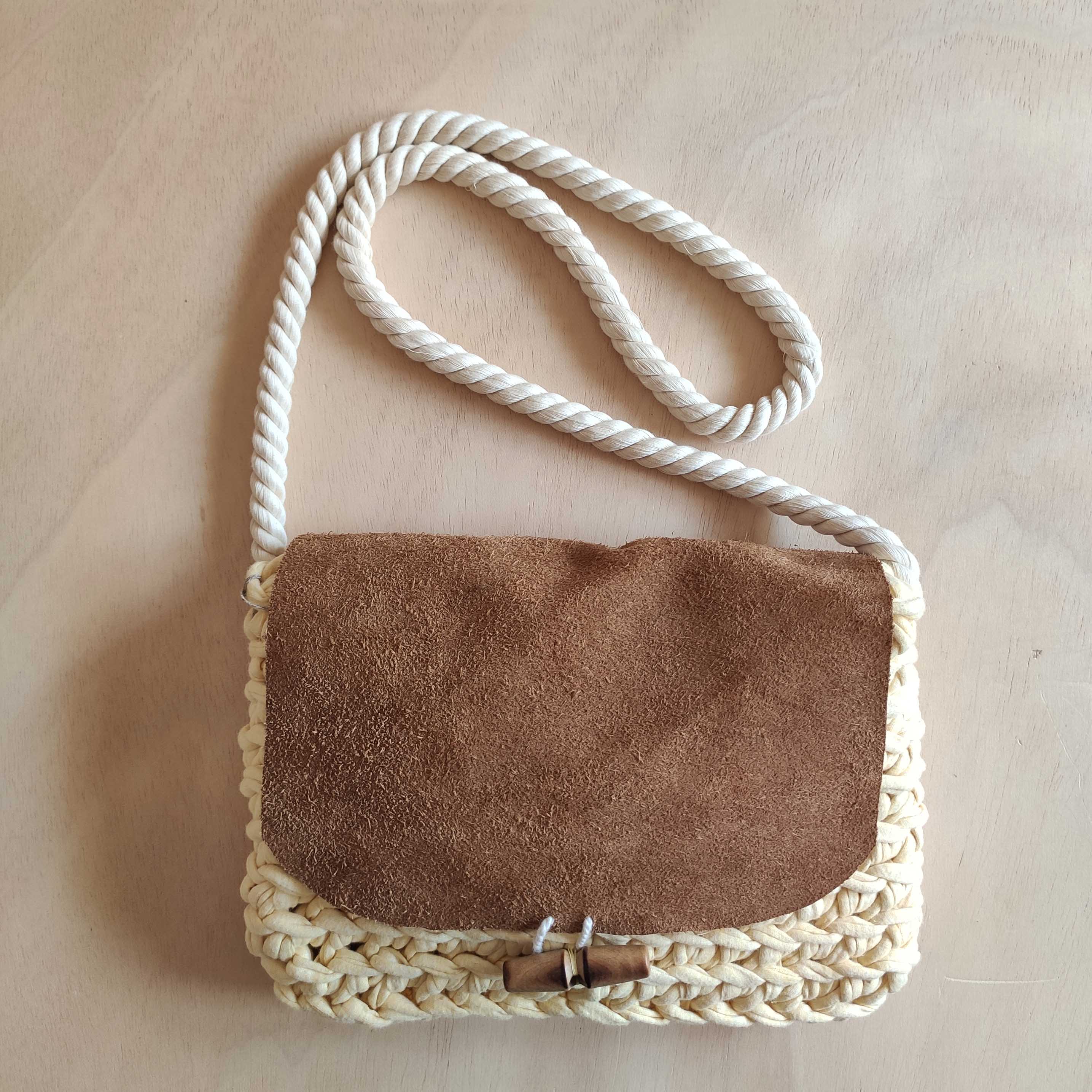 Bolso de crochet con de cuero grande – Lapa Studio Fuerteventura