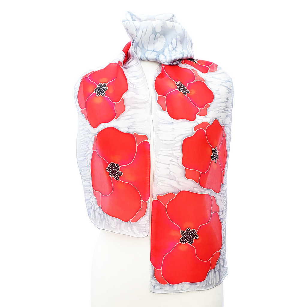 Square scarf made of wool and silk - Red Poppy – Princesse & Dragon
