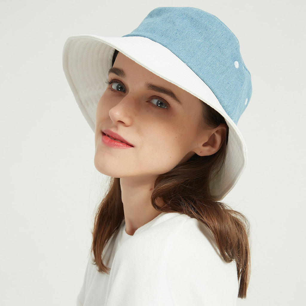 HIMODA denim bucket hat with wide white brim - women - man 