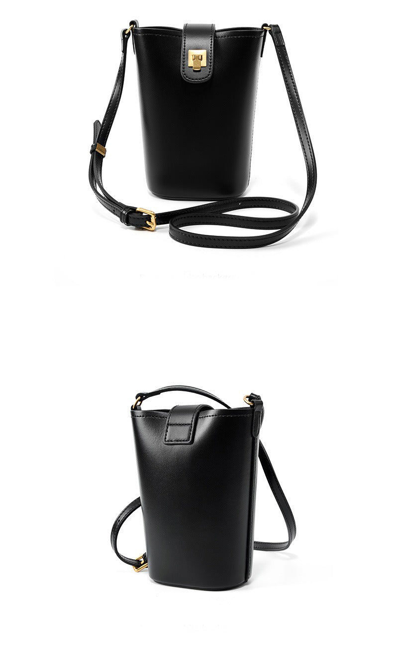 HIMODA MINIMALIST LEATHER CROSSBODY PHONE BAG-Black detail