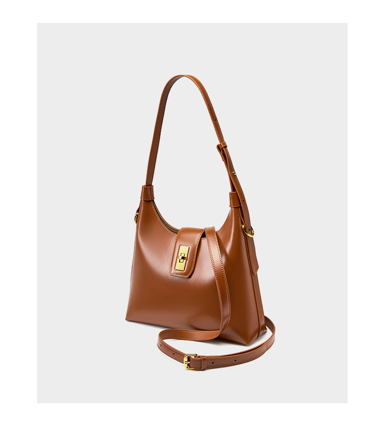 HIMODA REAL LAETHER HOBO SHOULDER BAG- tan - detail 5