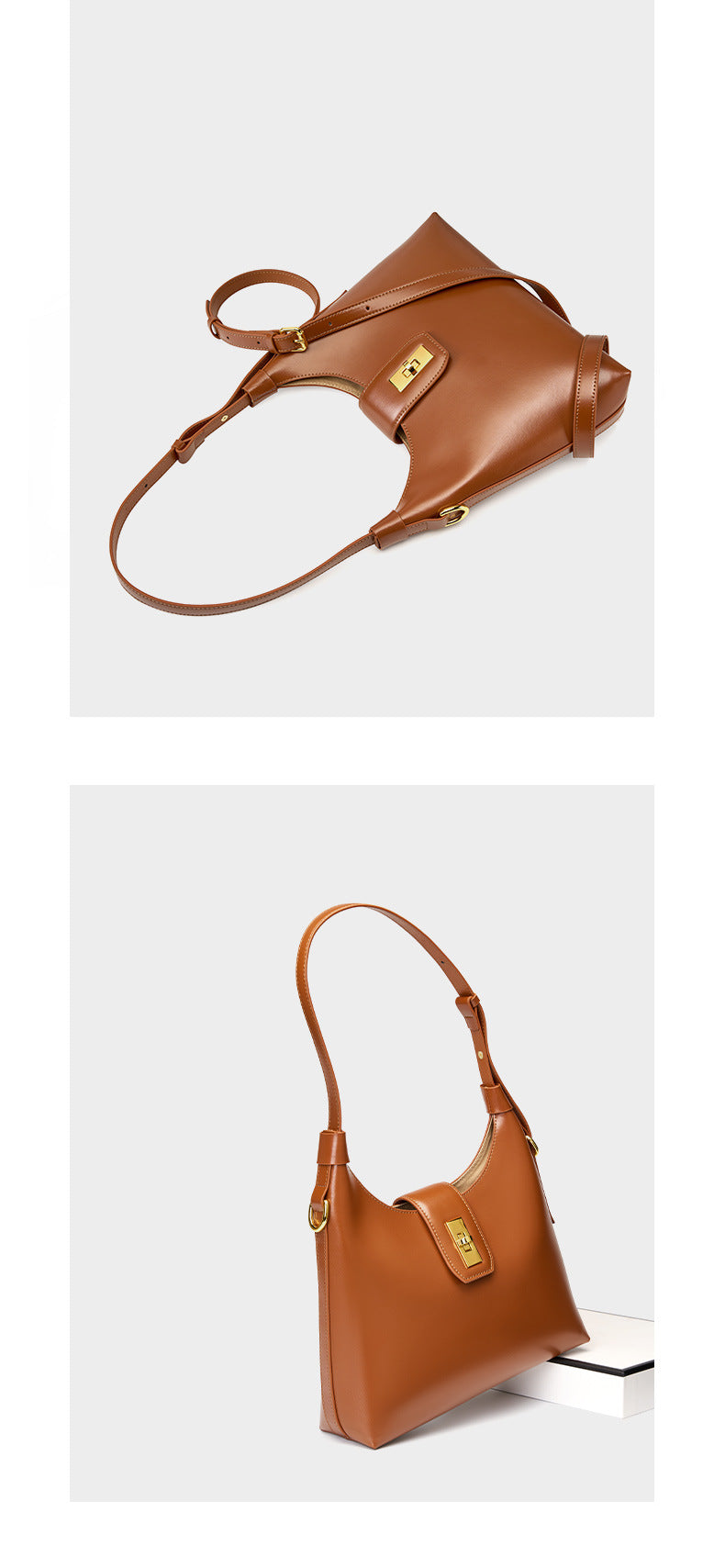 HIMODA REAL LAETHER HOBO SHOULDER BAG- tan - detail 6