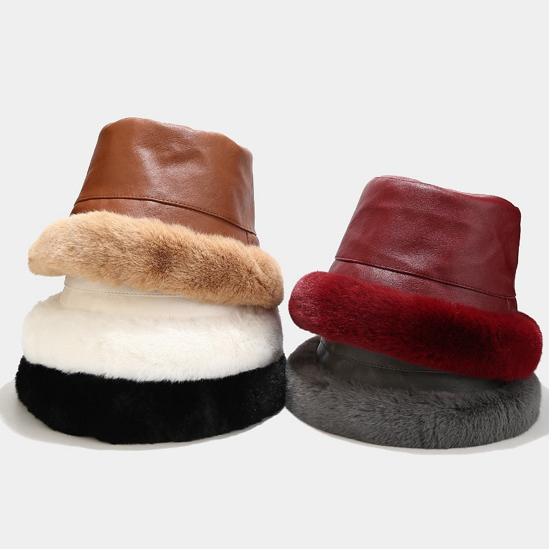 HIMODA leather bucket hat with fur - winter hat 2