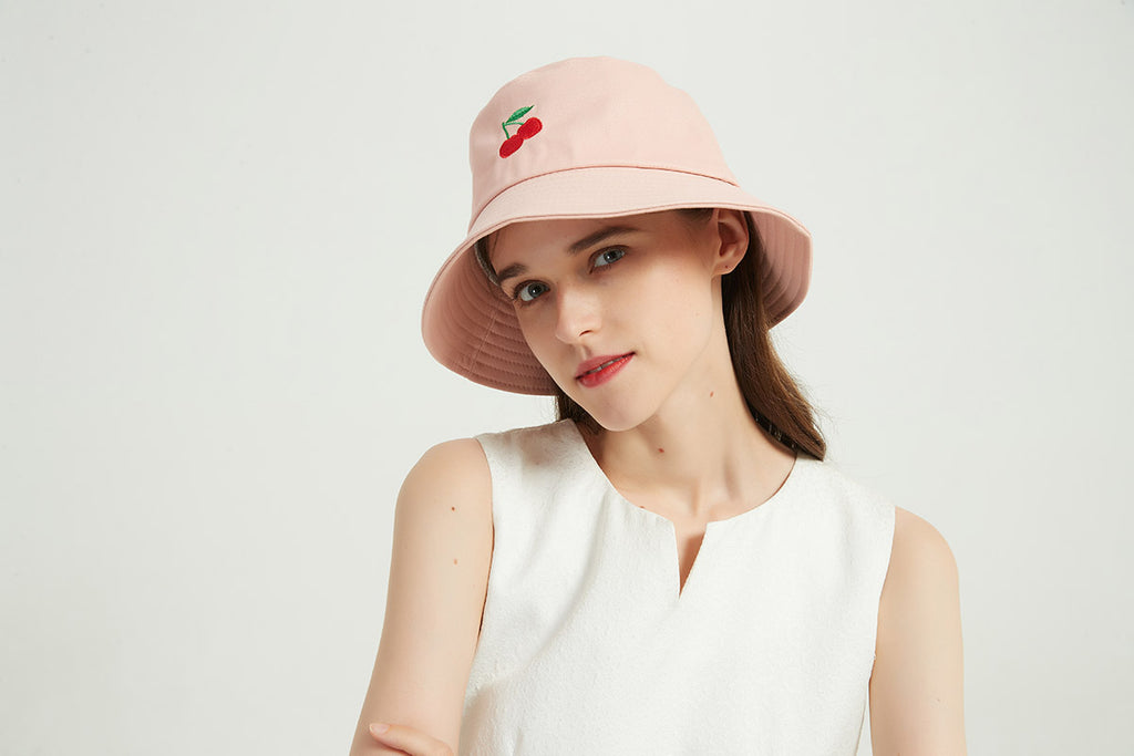 HIMODA pink bucket hat with red cherry- cotton hat 1