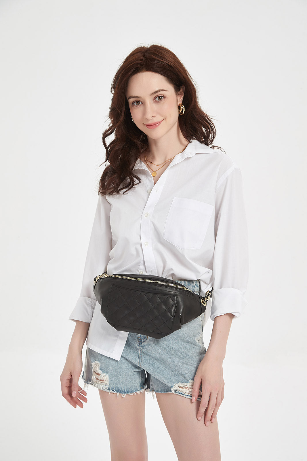 HIMODA quilted fanny pack - black leather - details 4
