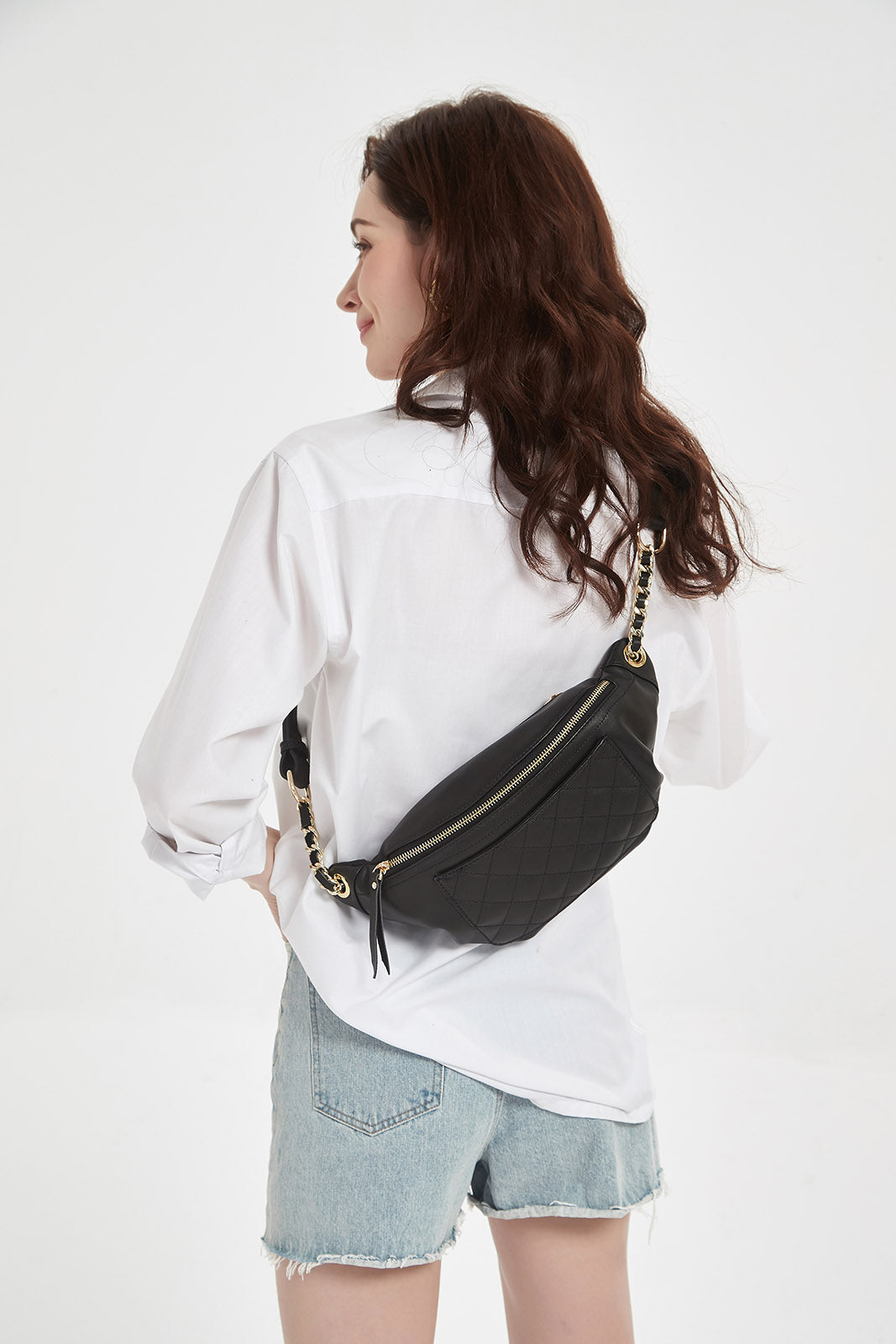 HIMODA quilted fanny pack - black leather - details 3