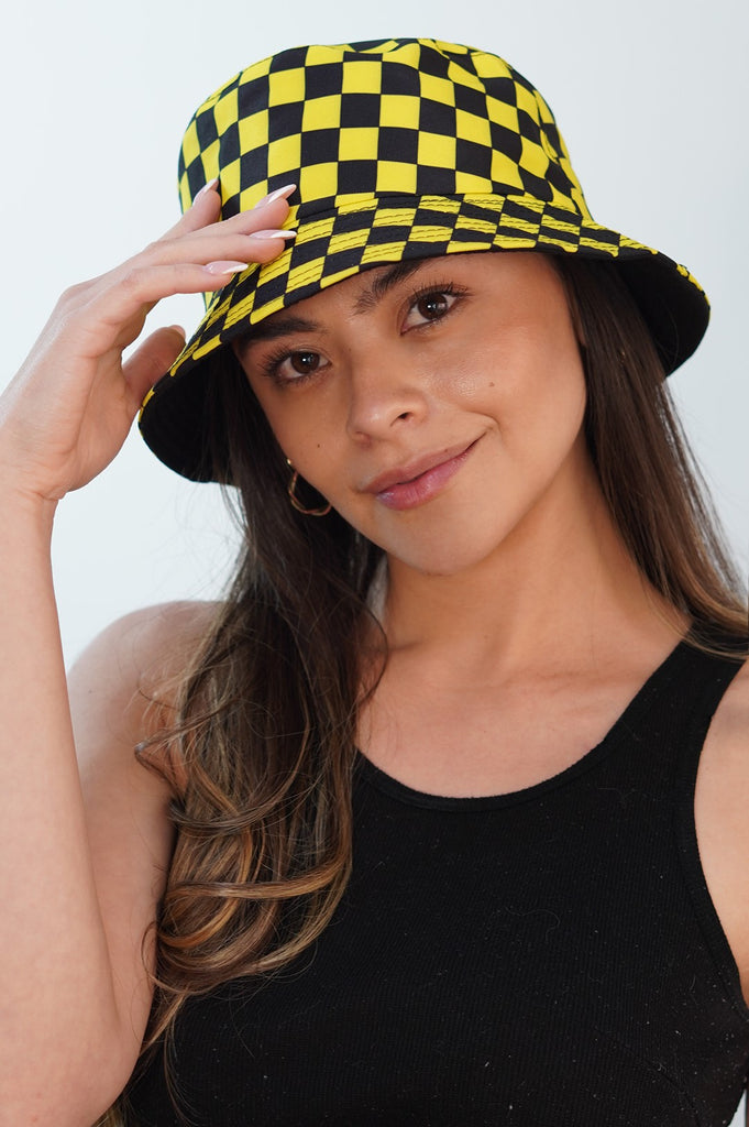 HIMODA checkered checkerboard bucket hat - yellow black