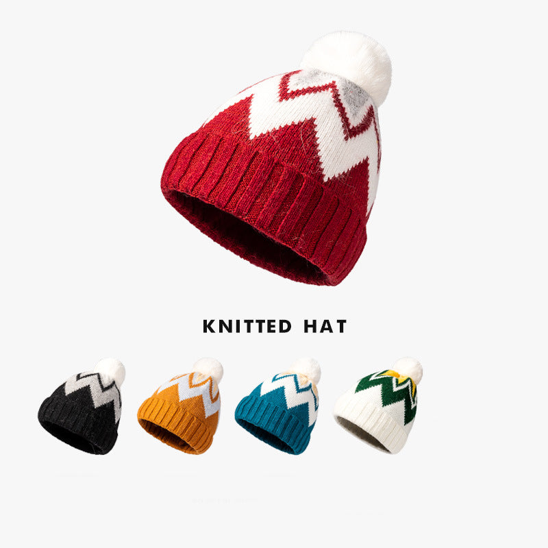 HIMODA fair isle beanie hat with fur pom - 5 colors