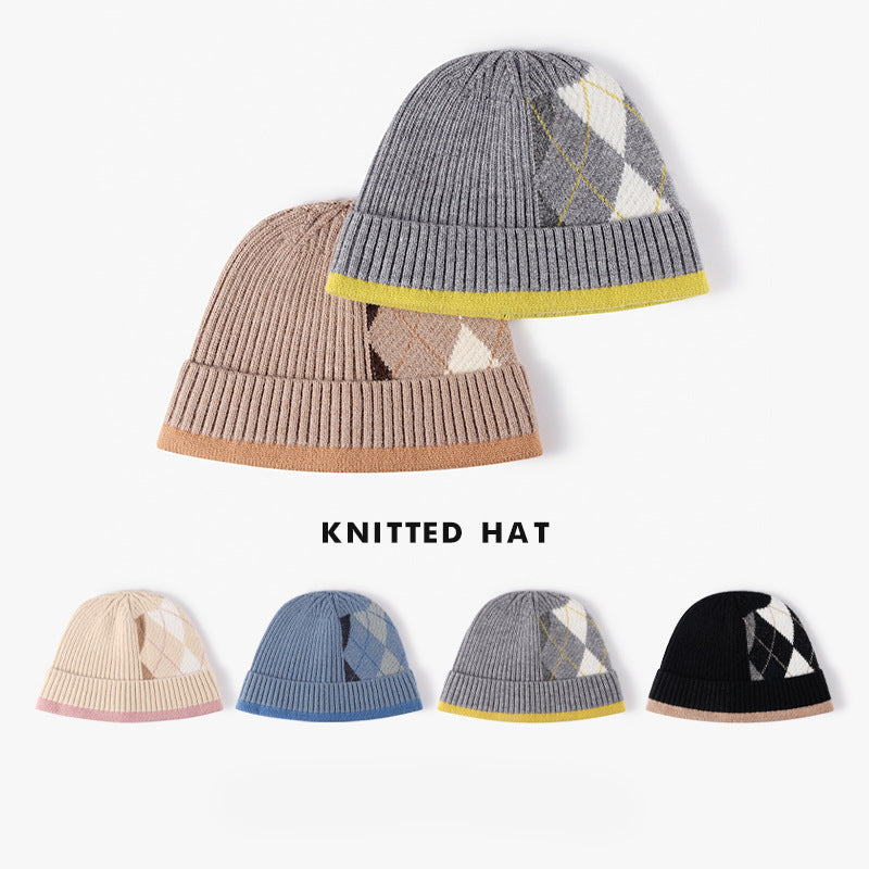 HIMODA knit cuffed beanie hat with tartan - 5 colors