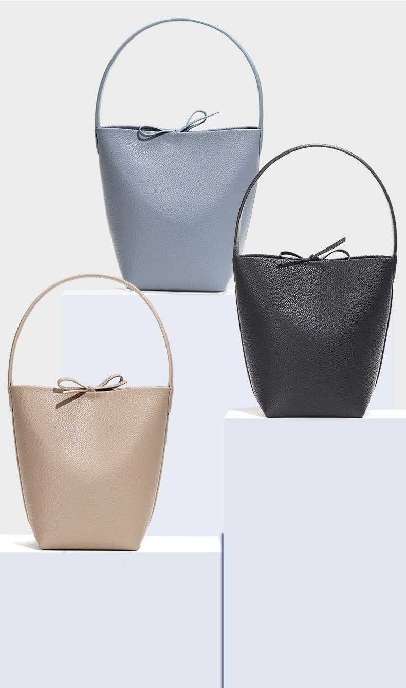 HIMODA leather bucket shoulder bag with tie on top - detail 1