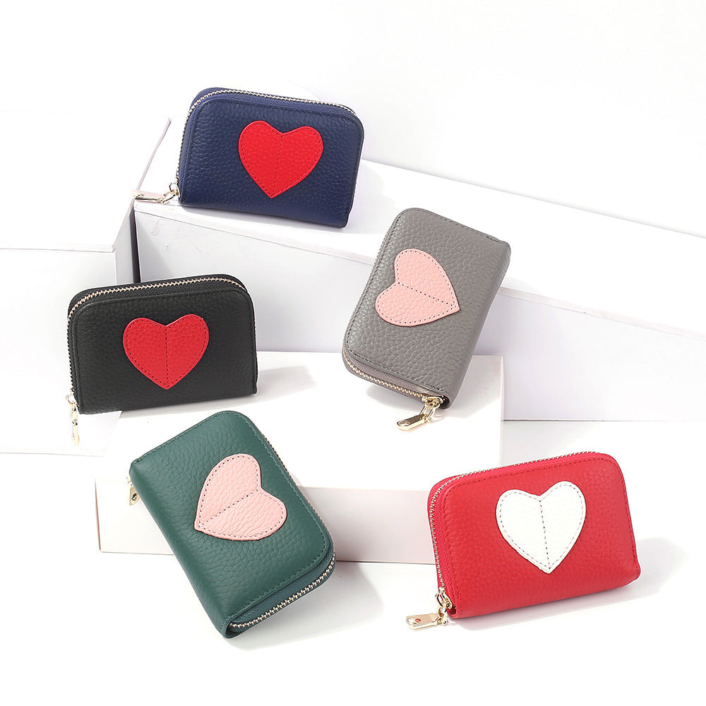 HIMODA leather mini card holder wallet with 3d heart
