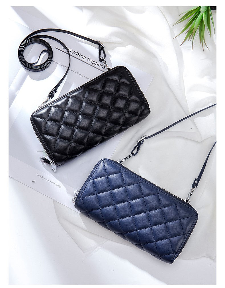 HIMODA quilted leather wallet phone bag - cross body- black - navy