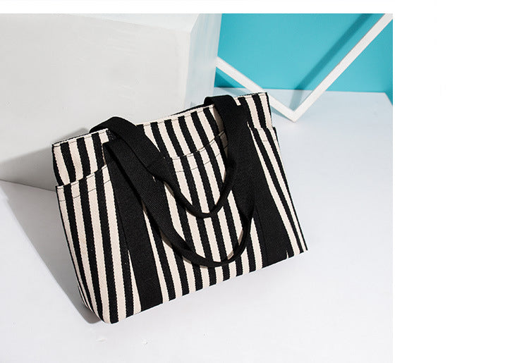 HIMODA trendy striped canvas bag tote