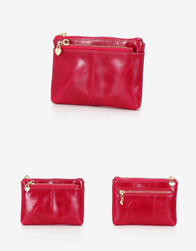 HIMODA waxed leather short wallet - red detail