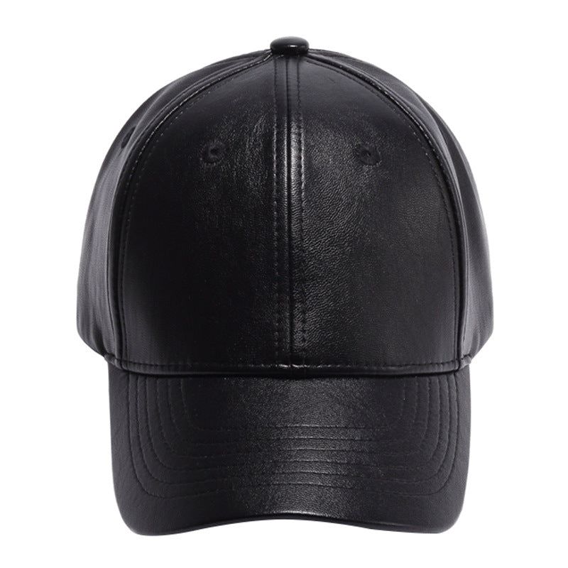 HIMODA- Leather Baseball Cap, Black Snapback Cap for Men/Women, Plain ...