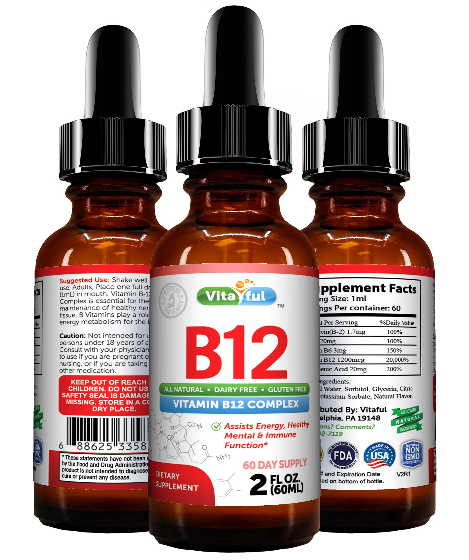 Vitamin B12 Complex Liquid Sublingual Drops Vitaful