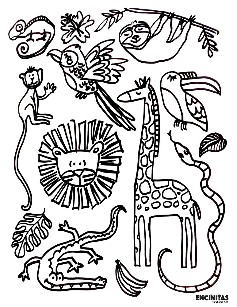 Jungle Animals Coloring Page – Encinitas House of Art