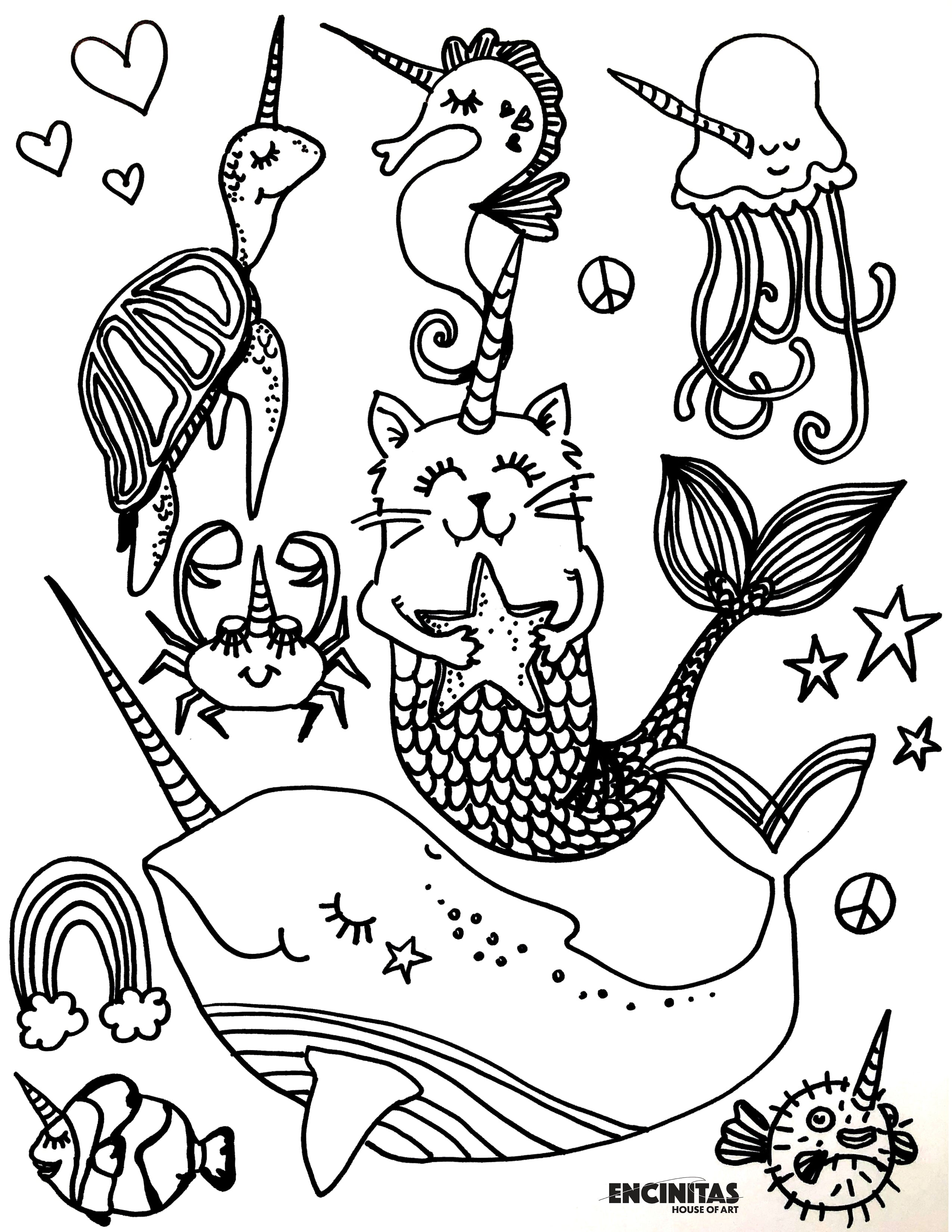 Unicorn Sea Creatures Coloring Page – Encinitas House of Art