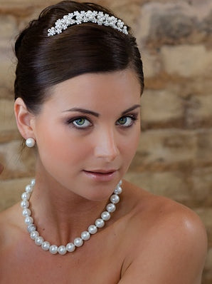 Genuine Pearl Necklace with Crystal Ball Magnetic Clasp