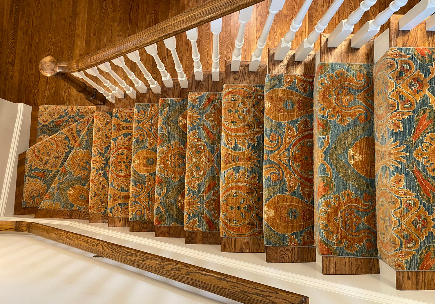 floral yellow stair runner in home