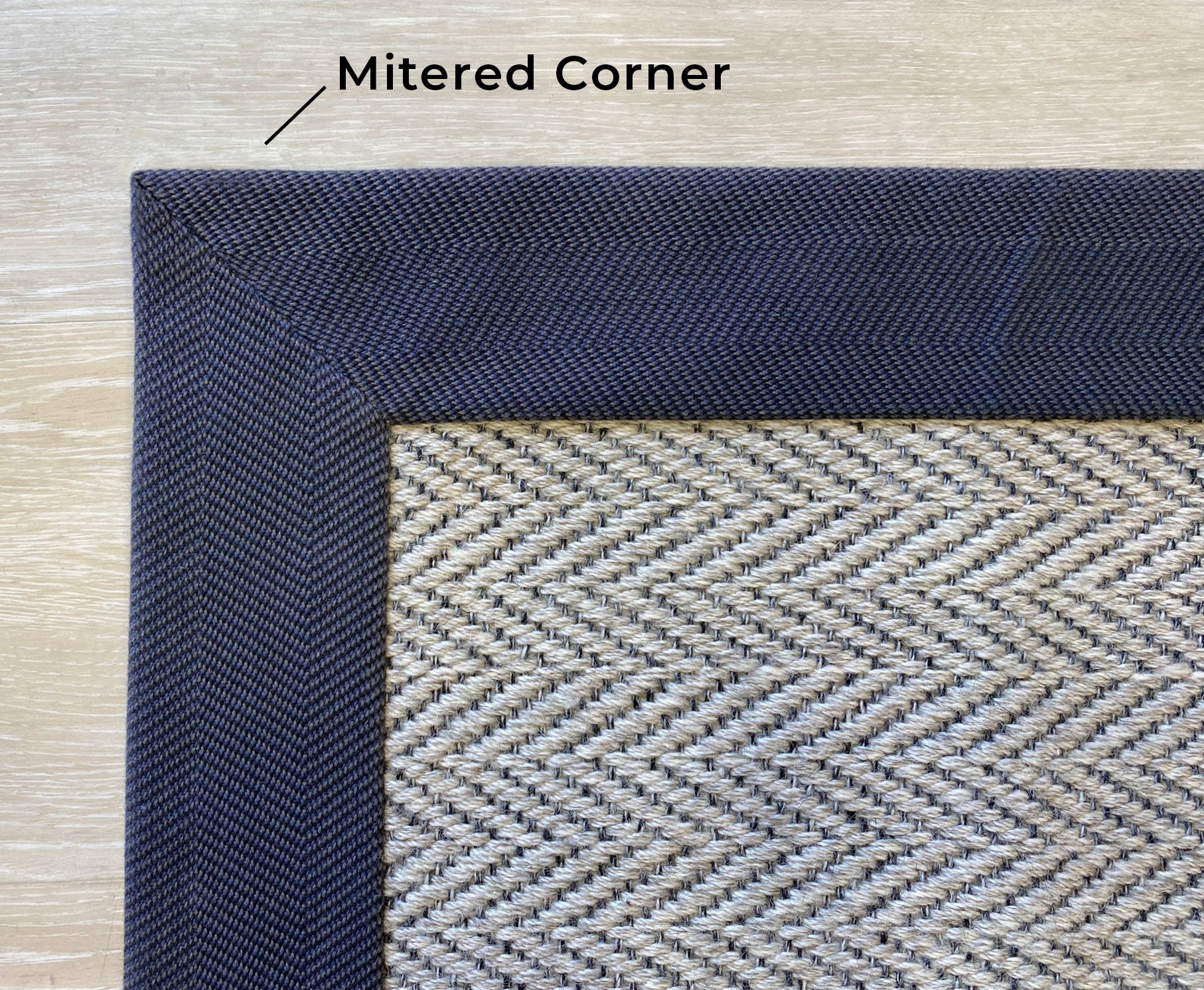 bound carpet with mitered corners navy blue