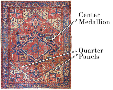 center medallion and quarter panels on heriz rug design