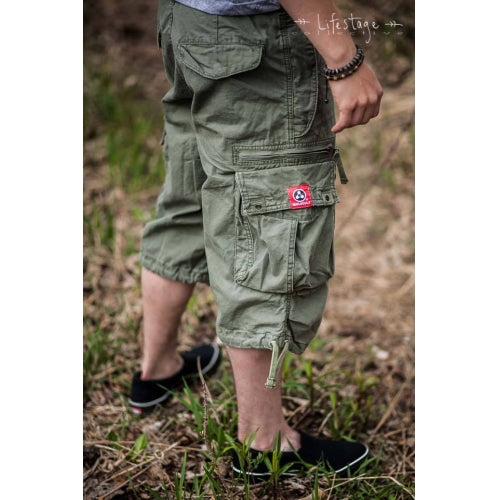 Cargo Shorts MOLECULE® Three Quarters 45056 Canvas Cap Pocket Zipper Loose  Fit Khaki