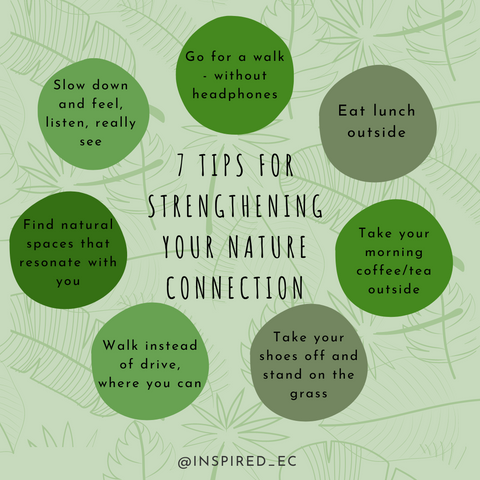 Graphic with 7 tips for Nature Connection
