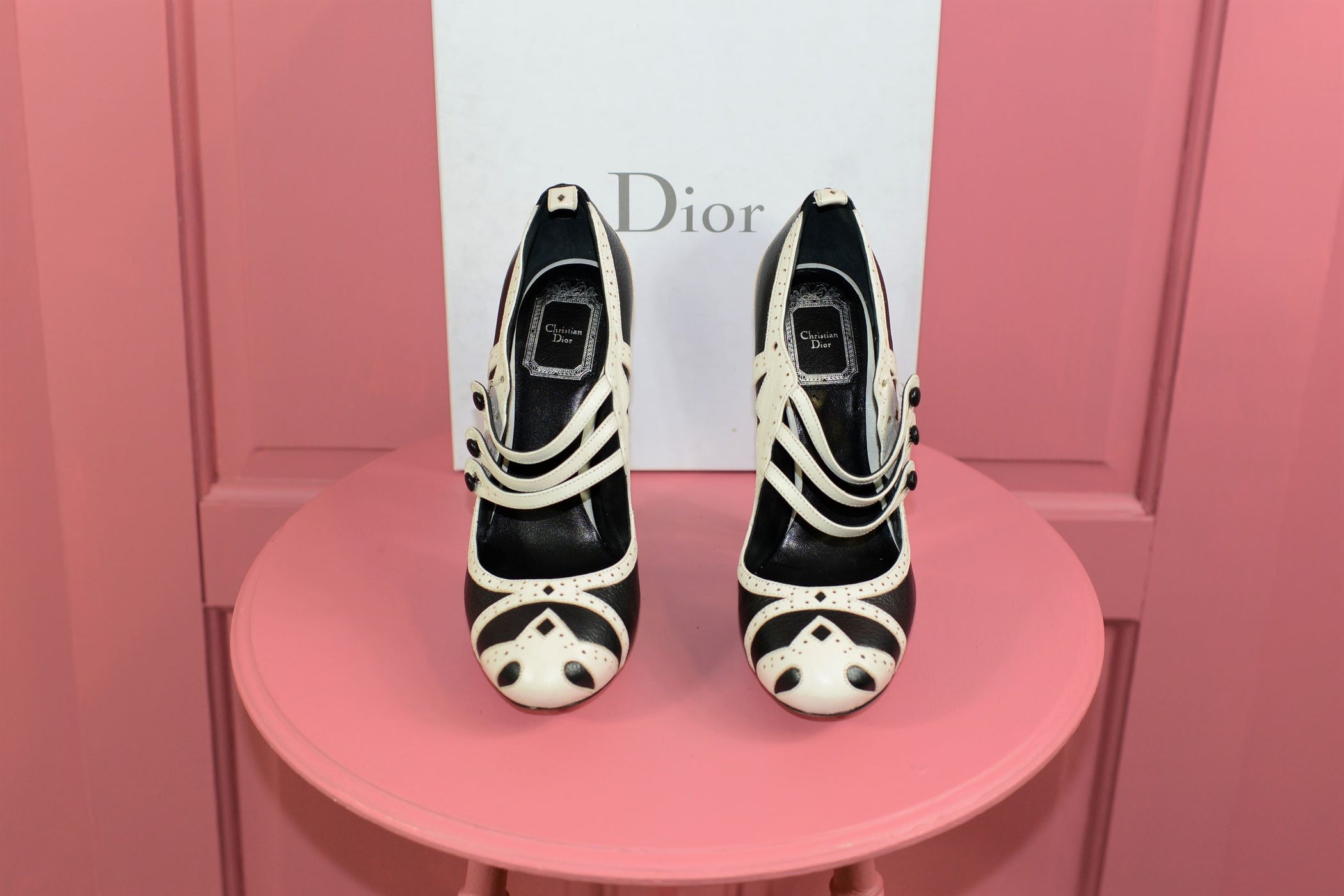 DIOR Black and White Leather Mary Jane Pumps, Size 37. Like new ...