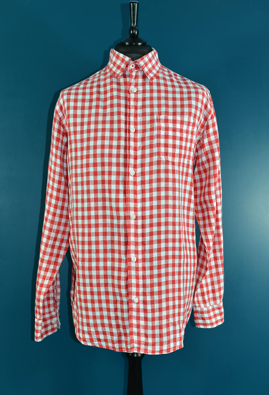 SAMUEL WINDSOR Men's Red Gingham Check Linen Shirt, Size L. Pre-loved ...