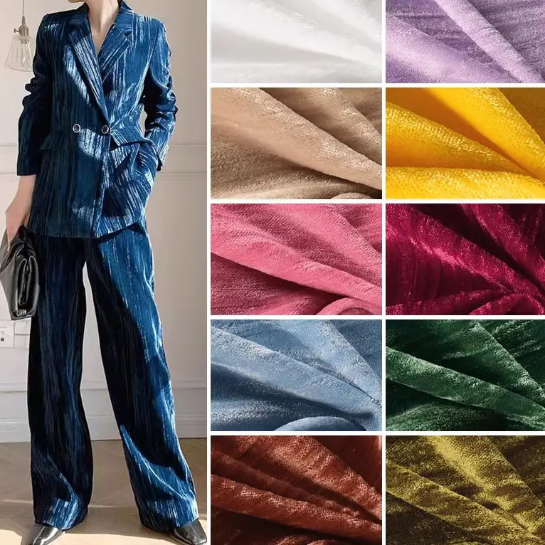 Pleated Crushed Velvet Fabric By the Yard|Textured Ruffle Velour Fabric| Velvet Upholstery Fabric| Luxury Velveteen Fabric For Apparel