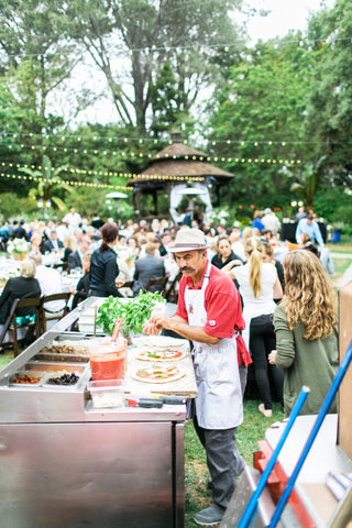 image shows pizza station on wedding day