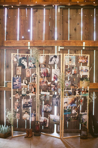 image shows family photos displayed on wedding day