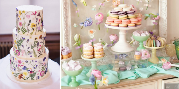 spring wedding cakes and wedding macarons