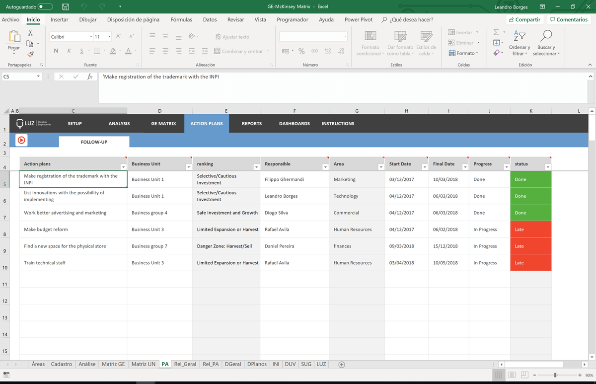GE McKinsey Matrix Excel Spreadsheet - LUZ Templates