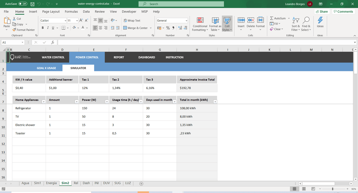 control home on excel for mac
