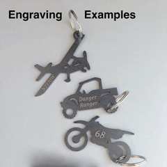 Engraved airplane metal keychain, engraved offroad vehicle keychain, engraved dirt bike metal keychain
