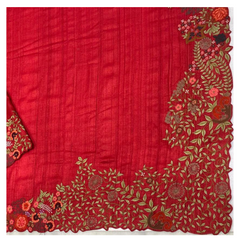 RED TUSSAR EMBROIDERED SAREE,