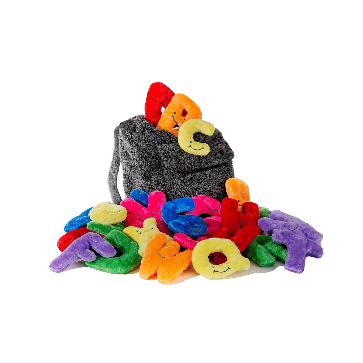 color: Dark Grey Backpack with Rainbow Mini Letters