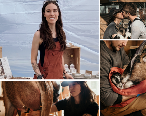 photo collage of Andie from Crooked Chimney farms and her goats