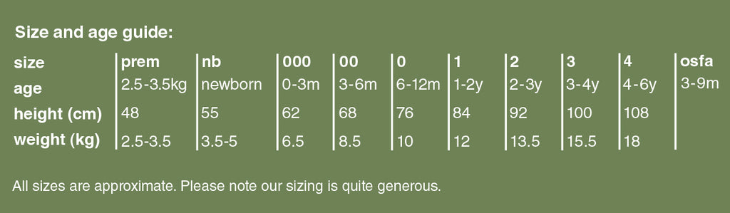 Mokopuna merino size guide