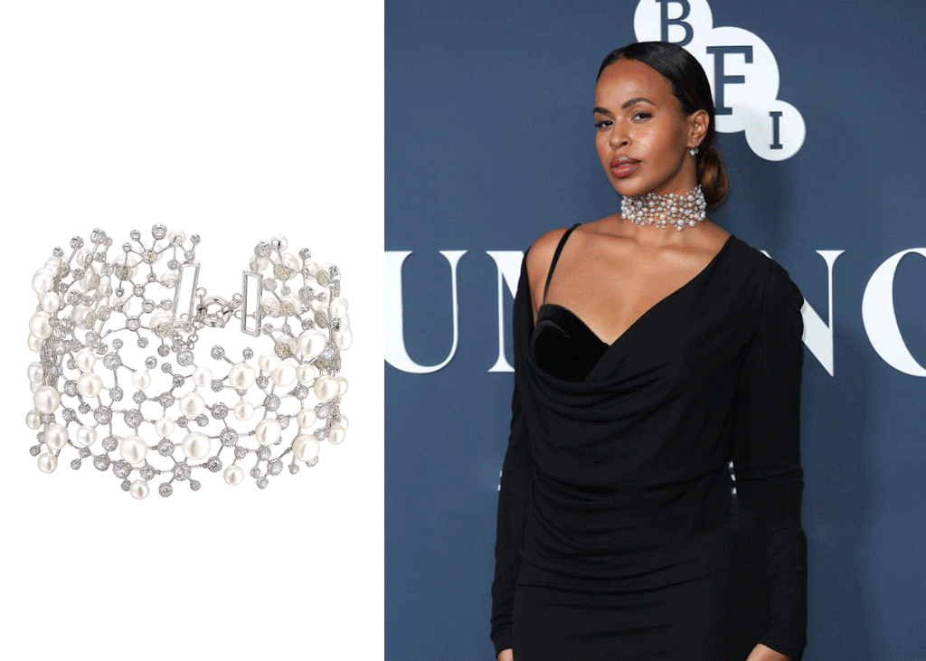 Anabela-Chan-Joaillerie_Sabrina-Elba-wearing-Constellation-Pearl-Choker,-Golden-Bow-Ring-for-the-BFI-Luminous-Gala_September-2022