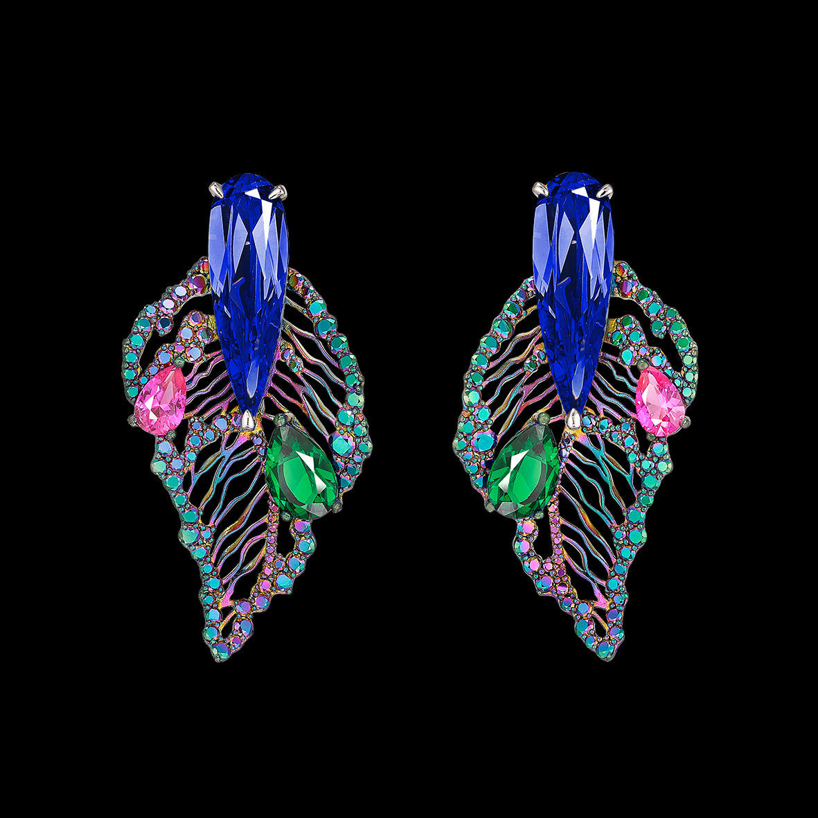 Rainbow Paradise Long Multi Coloured Diamond Earrings In Victorian Pol –  Attrangi