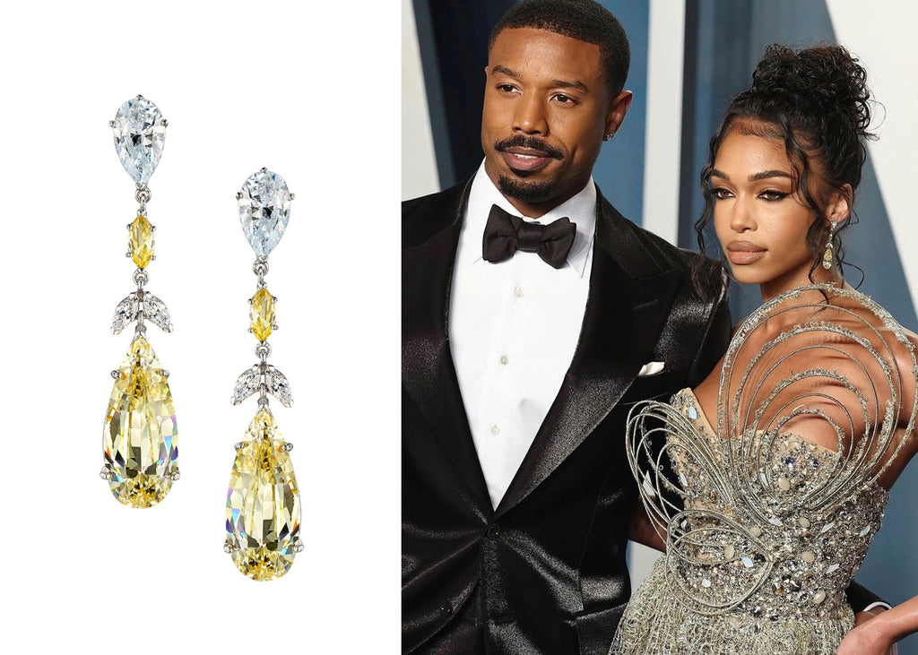 Anabela Chan Joaillerie_AC x the Oscars_Lori Harvey wears the Anabela Chan Joaillerie Canary Calla Lily earrings at the 2022 Academy Awards