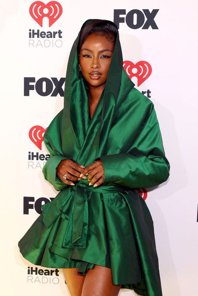 Justine Skye wears Diamond Peony Earrings to the 2024 iHeartRadio Music Awards on April 1, 2024 in Hollywood, CA