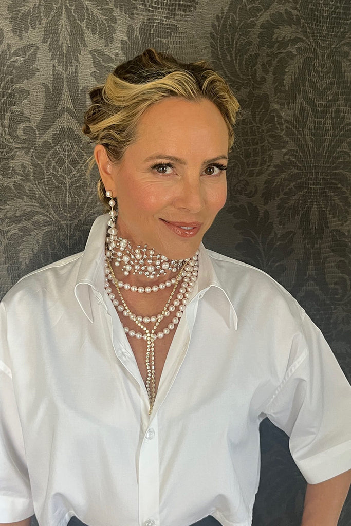 Maria Bello wears the Anabela Chan Joaillerie Constellation Pearl Choker to the 29th Critics Choice Awards on January 14, 2024 in Santa Monica, CA