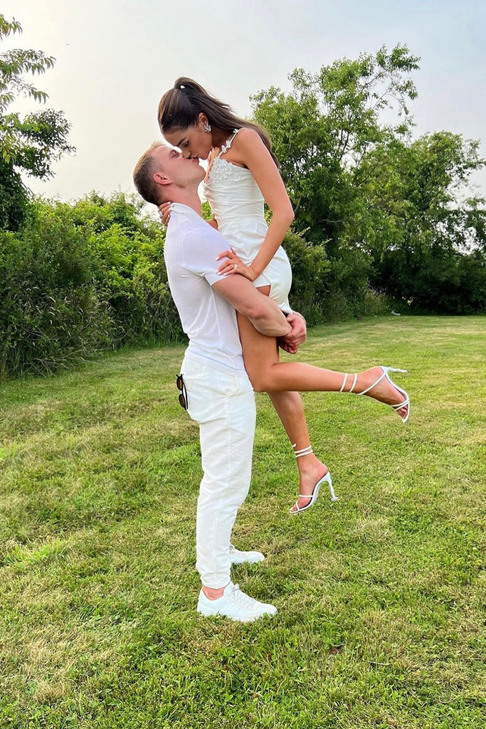 Olivia Culpo wearing Anabela Chan Diamond Bloomingdale Earrings for her Bridal Party