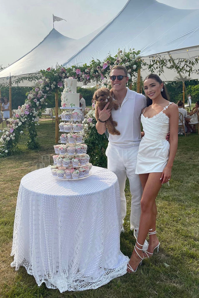 Olivia Culpo wearing Anabela Chan Diamond Bloomingdale Earrings for her Bridal Party