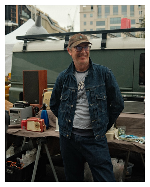 A Trader wearing Denim Jacket at Classic Car Boot Sale 2023