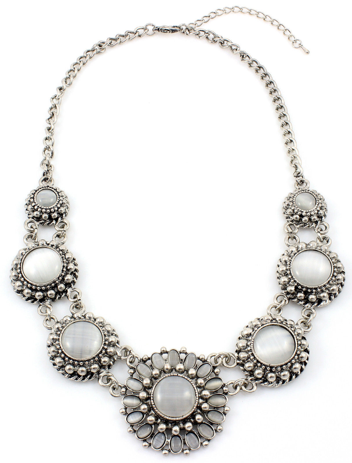 New Design Silver Opal Crystal Floral Chunky Bib Statement Necklace ...